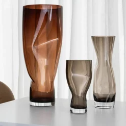 Squeeze vase 34 cm, røykbrun