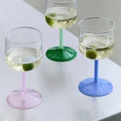 Tint vinglass 2 stk, klar/jade/lyserosa