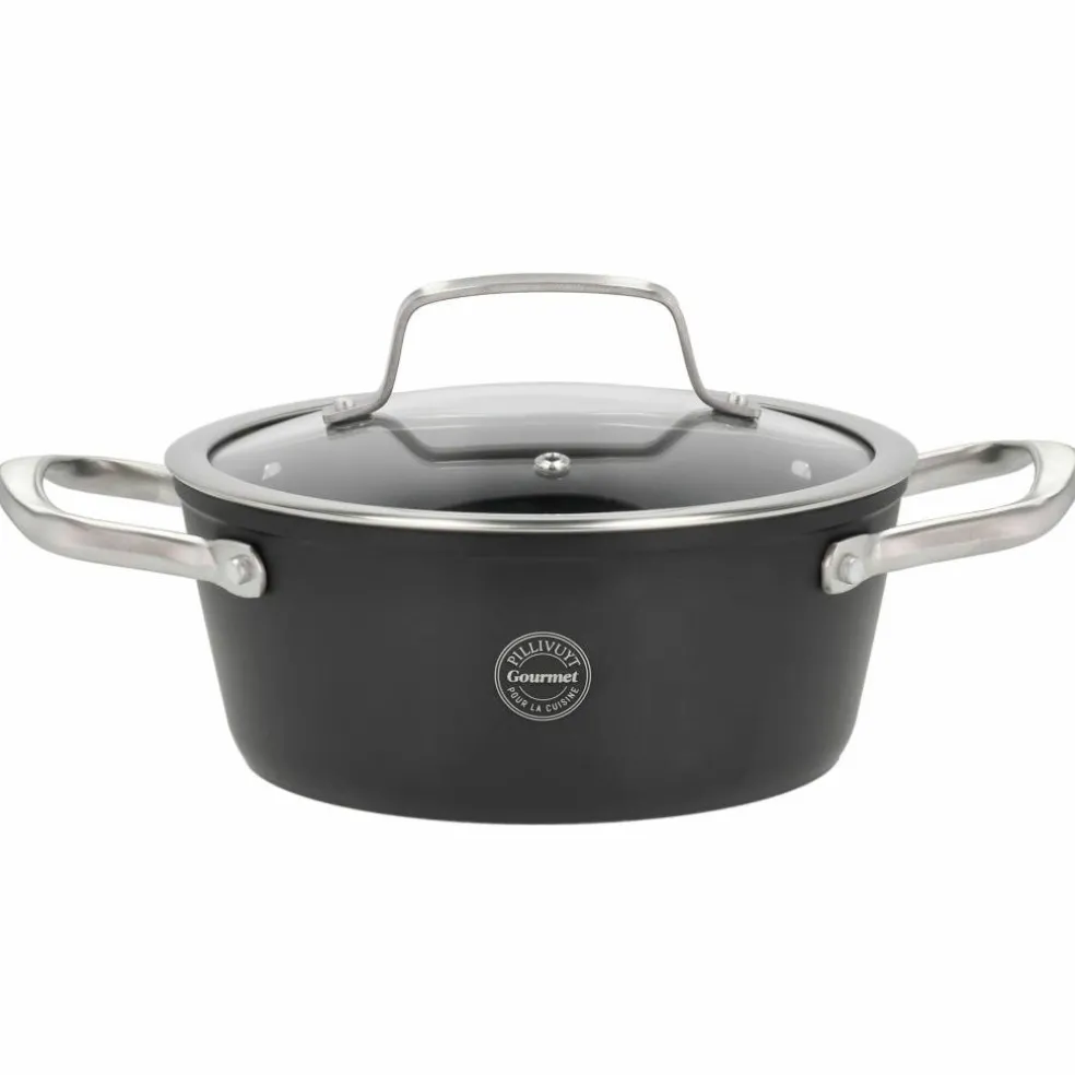 Travo-gryte med glasslokk 2,1 liter 20 cm, svart aluminium