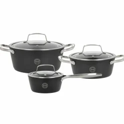 Travo grytesett med glasslokk 6 deler, svart aluminium
