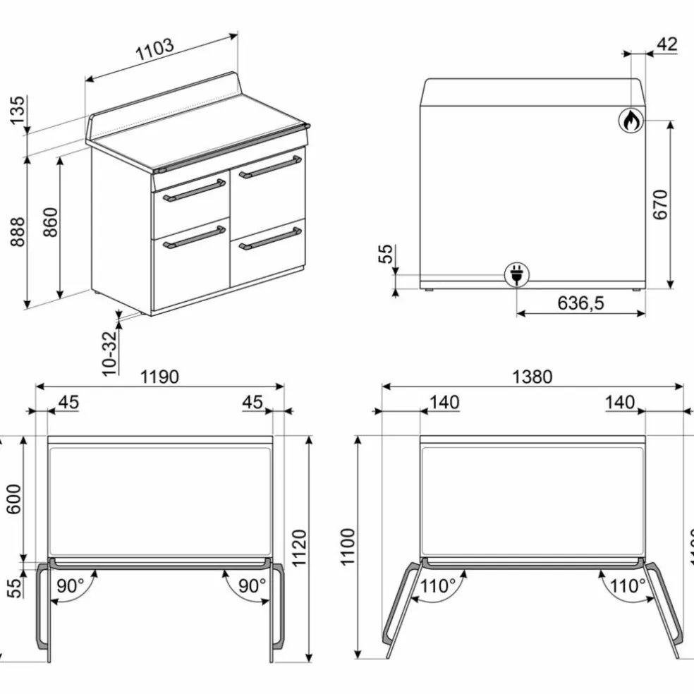 TR4110P1 Victoria gasskomfyr med 3 ovner 110 cm, creme