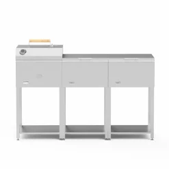 Utekjøkkenpakke A: kullgrill + 2 sidebord, rustfritt stål