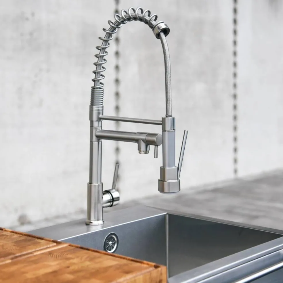 Utekjøkkenpakke B: kullgrill + sidebord + vask, rustfritt stål