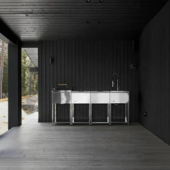Utekjøkkenpakke C: kullgrill + 2 sidebord + vask, rustfritt stål