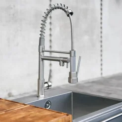 Utekjøkkenpakke L: kullgrill + 4 sidebord + vask, rustfritt stål