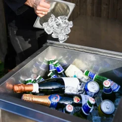 Utekjøkkenpakke L: kullgrill + 4 sidebord + vask, rustfritt stål
