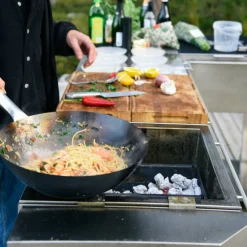 Utekjøkkenpakke L: kullgrill + 4 sidebord + vask, rustfritt stål