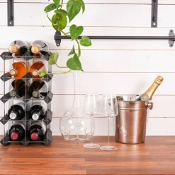 Vinstativ Påbyggingsbart 42 flasker Black Ash