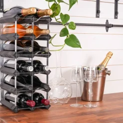 Vinstativ Påbyggingsbart 15 flasker Black Ash