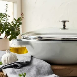 Wok i støpejern med glasslokk 30 cm, white truffle