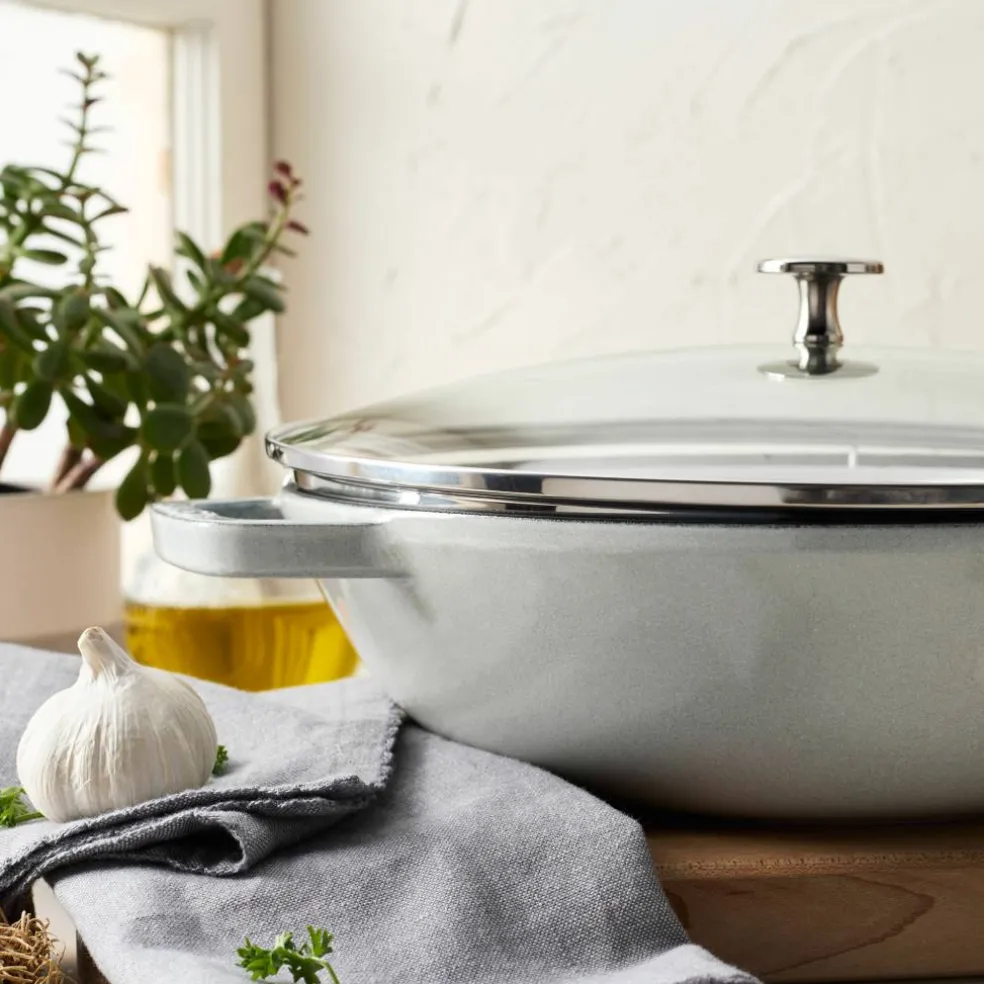 Wok i støpejern med glasslokk 30 cm, white truffle